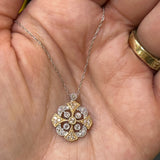 14K Yellow and White Gold 2.5g 1/3 Carat Total Weight Natural Diamond Milgrain Vintage Inspired Pendant with Chain