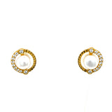 Sterling Silver Yellow Rhodium Pearl in Circle with Cubic Zirconia Halo Pendant and Earring Set