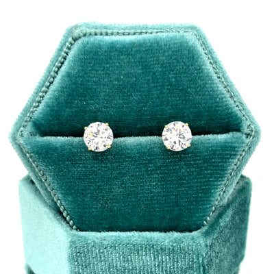 Sterling Silver Gold Tone 6mm Clear Cubic Zirconia Stud Earrings