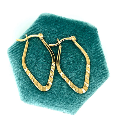 18K Gold-Filled (31mm H x 17mm W) Pointed Drop Oval Wavy Hoop Earrings