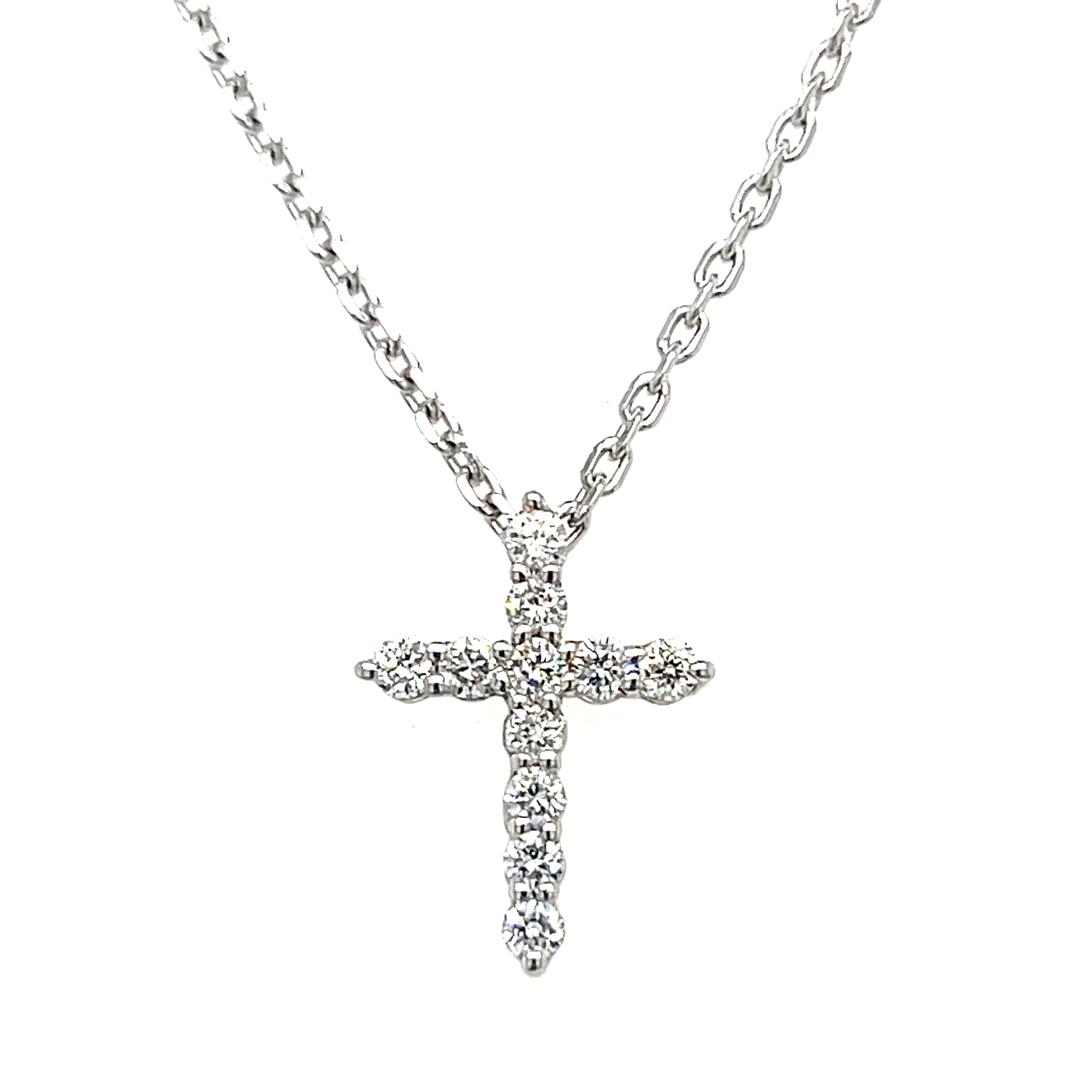 Sterling Silver 0.25 Carat Total Weight Lab Grown Diamond Cross Pendant with Adjustable Chain