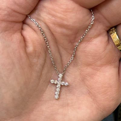 Sterling Silver 0.25 Carat Total Weight Lab Grown Diamond Cross Pendant with Adjustable Chain