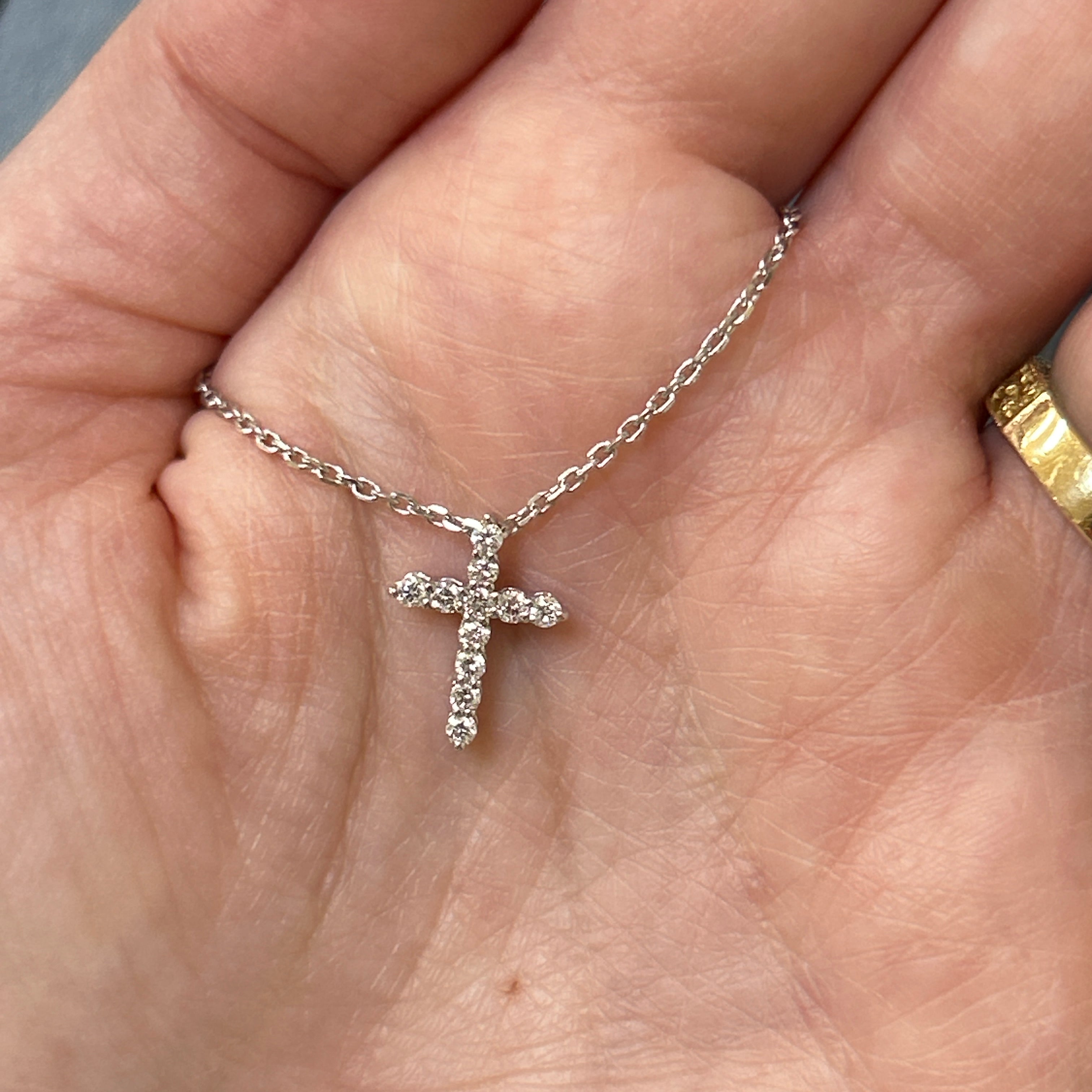 Sterling Silver 0.25 Carat Total Weight Lab Grown Diamond Cross Pendant with Adjustable Chain