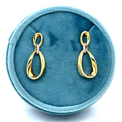 Sterling Silver Gold Vermeil 0.05 Carat Total Weight Diamond Loop Earrings
