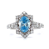 18K White Gold 1.86 Carat Total Weight (1.01CT Color Fancy Vivid Blue, Clarity VS2 Oval Center) Lab Grown Diamond Fancy Ring KR20795OV100 # NC, [IGI 649443367]