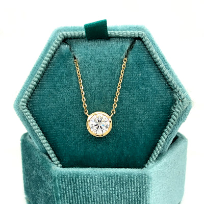 14K Yellow Gold 1.0CT Color E, Clarity VS1 Lab Grown Diamond Solitaire Bezel Pendant KJN16414-1.00CT # NC [IGI 748503592]