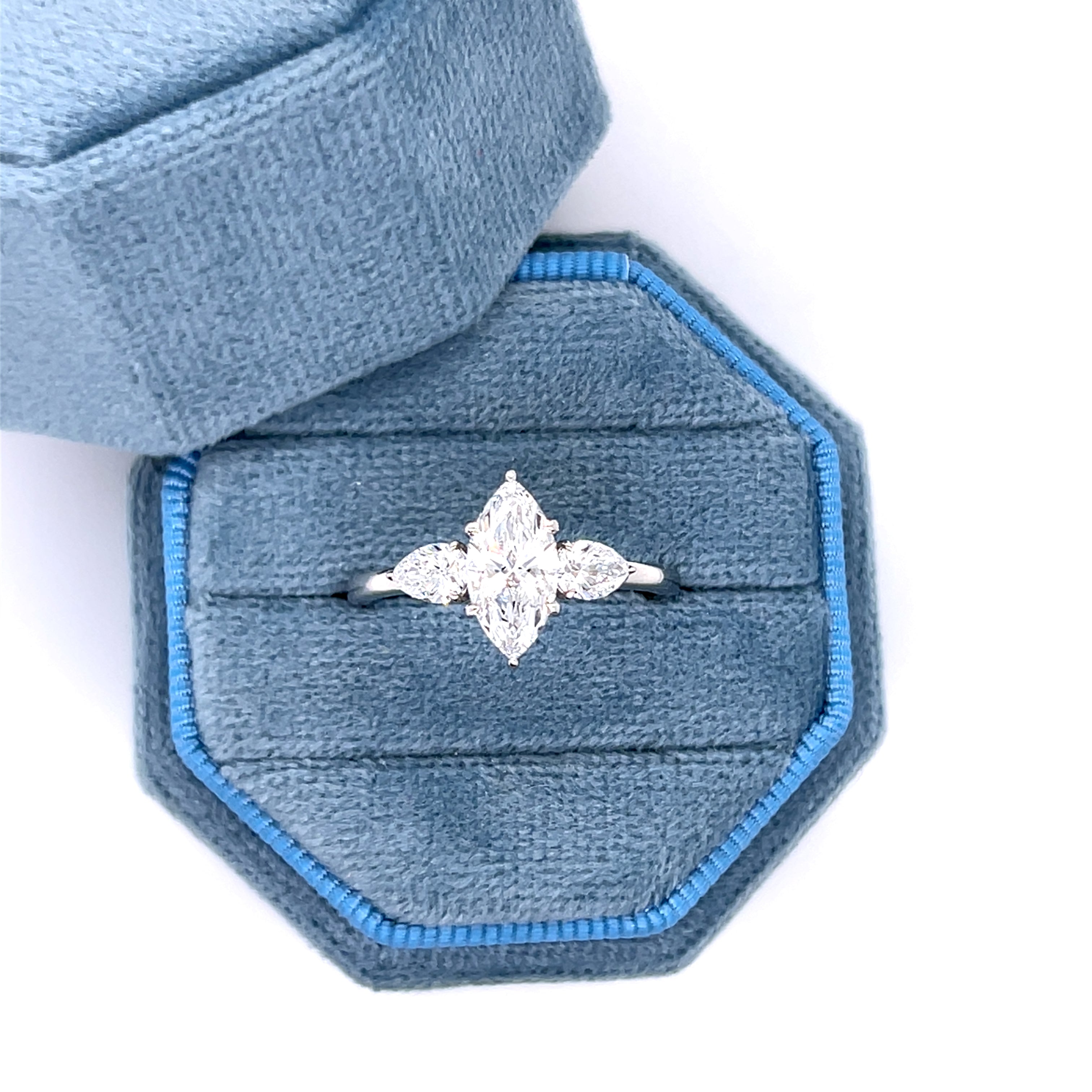 14K White Gold 1.54 Carat Total Weight (1.04CT Color E Clarity VVS2 Marquise Center) Lab Grown Diamond 3-Stone Ring DVR060-MQ-1.00 # NC, [IGI 601389671]