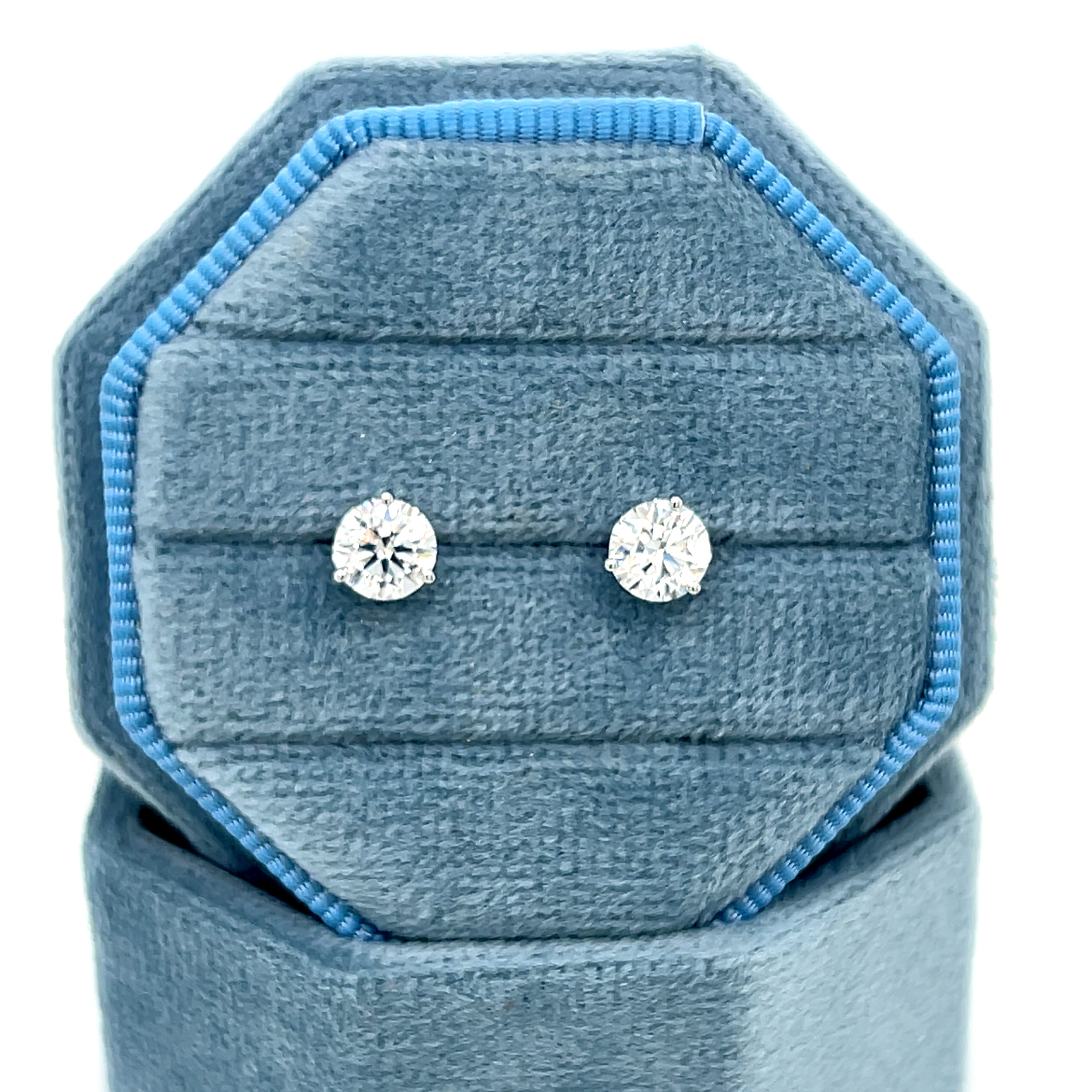 14K White Gold 0.97 Carat Total Weight Lab Grown Diamond 3 Prong Push Back Stud Earrings KJE7828-RD-1.00 #NC