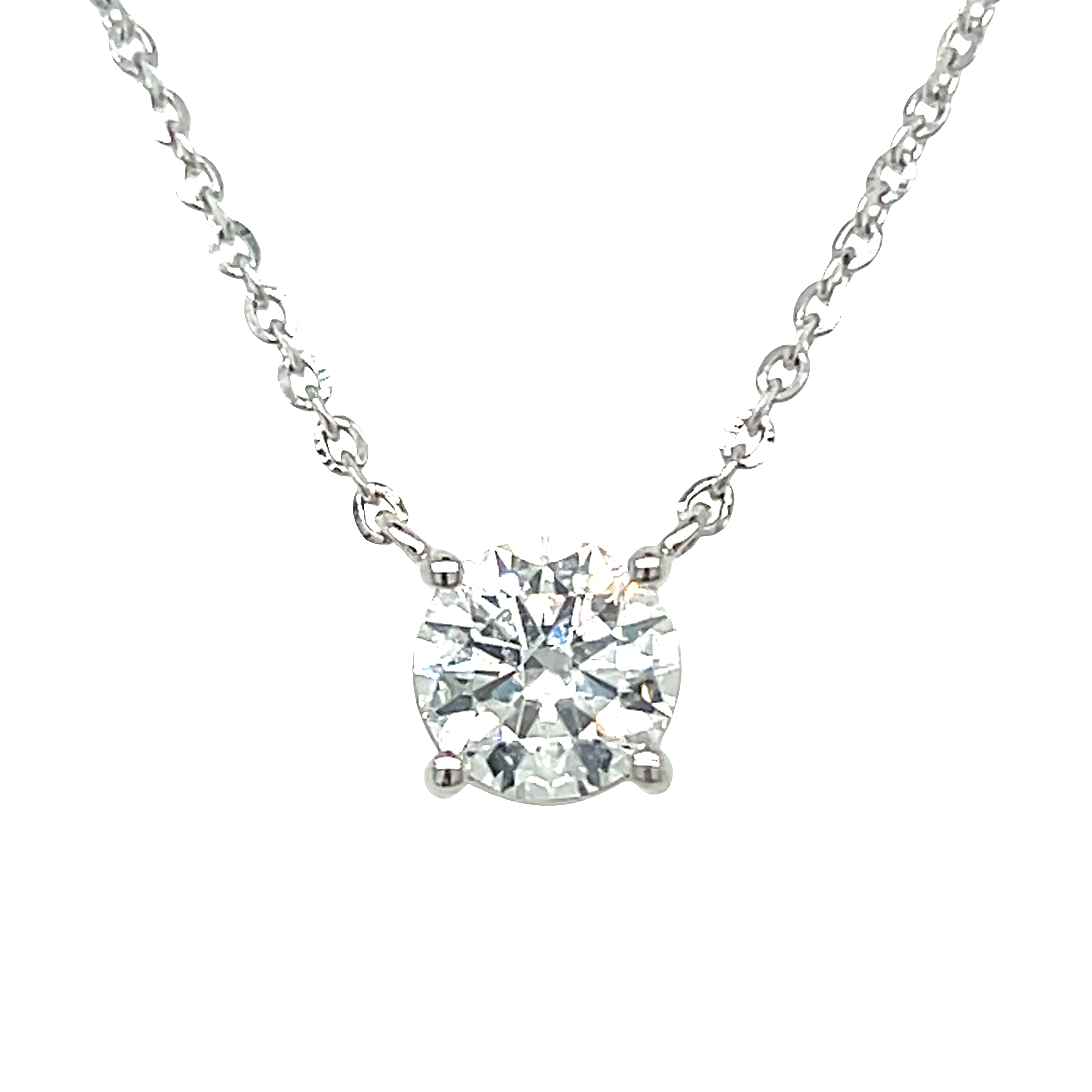 14K White Gold 1.01CT Color F, Clarity VS2 Round Lab Grown Diamond Solitaire Pendant KJN10721-1.00 #NC, {IGI 780636049]