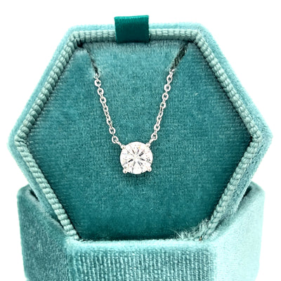 14K White Gold 1.01CT Color F, Clarity VS2 Round Lab Grown Diamond Solitaire Pendant KJN10721-1.00 #NC, {IGI 780636049]