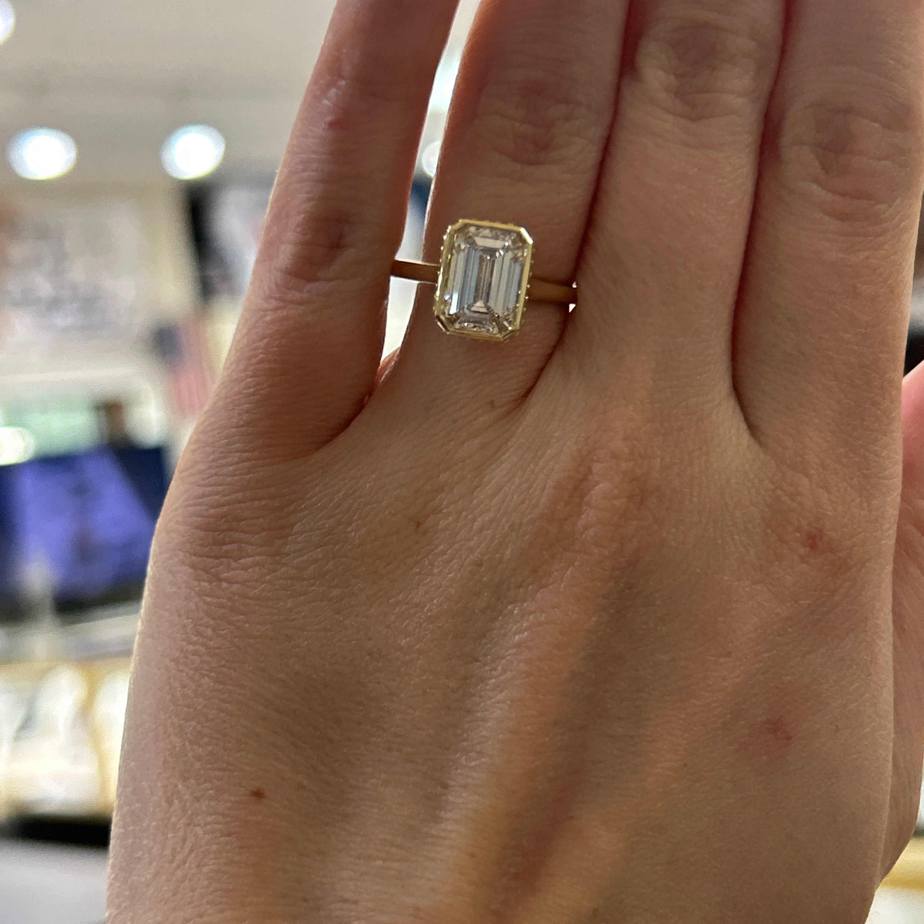 14K Yellow Gold Lab Grown 3.30 Carat Total Weight (3.06CT Color E, Clarity VS1 Emerald Cut Center) Diamond Hidden Halo Engagement Ring  KJR19912-EMR-03CT # NC [IGI 743547667]