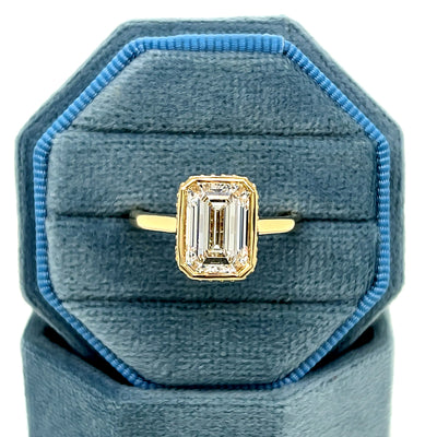 14K Yellow Gold Lab Grown 3.30 Carat Total Weight (3.06CT Color E, Clarity VS1 Emerald Cut Center) Diamond Hidden Halo Engagement Ring  KJR19912-EMR-03CT # NC [IGI 743547667]