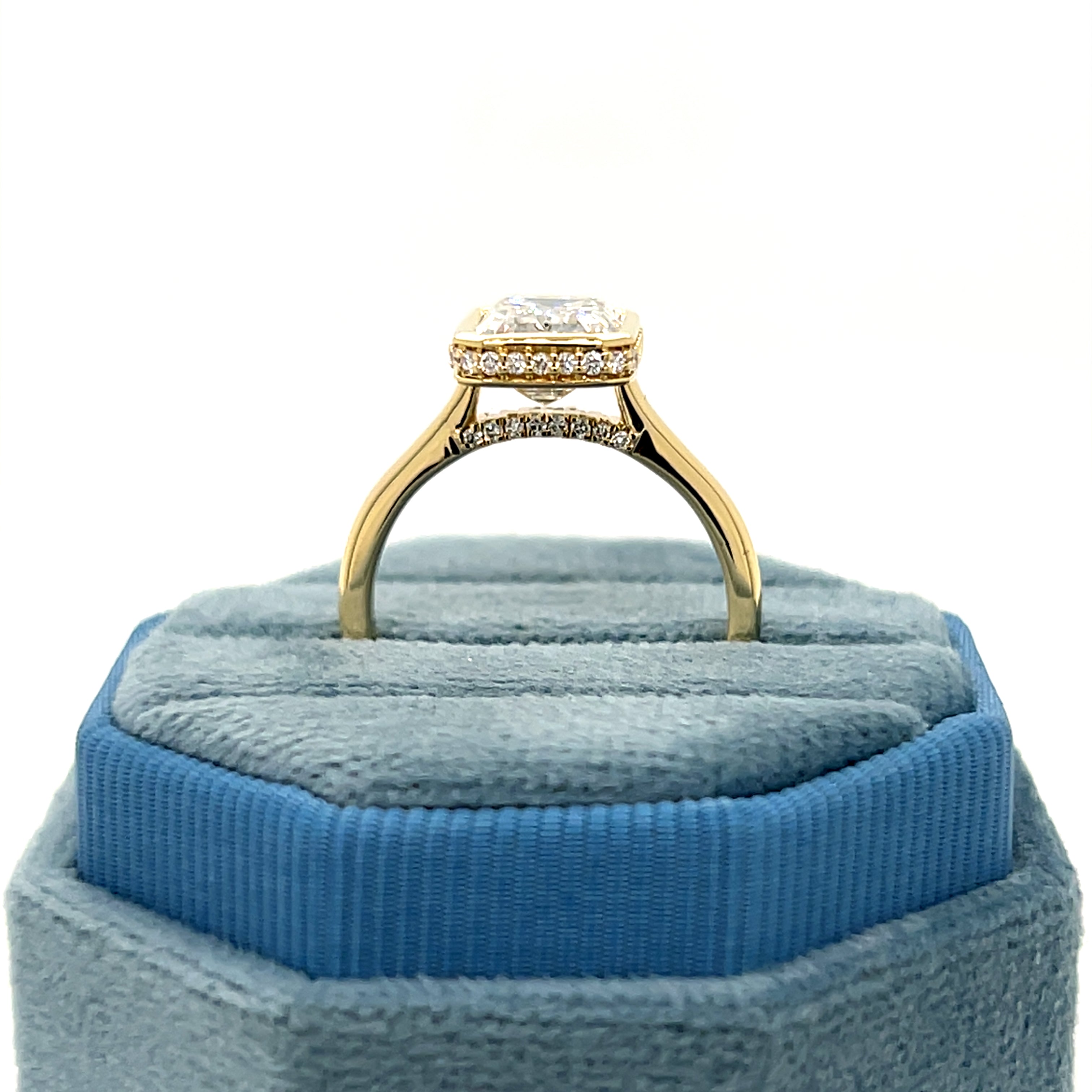 14K Yellow Gold Lab Grown 3.30 Carat Total Weight (3.06CT Color E, Clarity VS1 Emerald Cut Center) Diamond Hidden Halo Engagement Ring  KJR19912-EMR-03CT # NC [IGI 743547667]