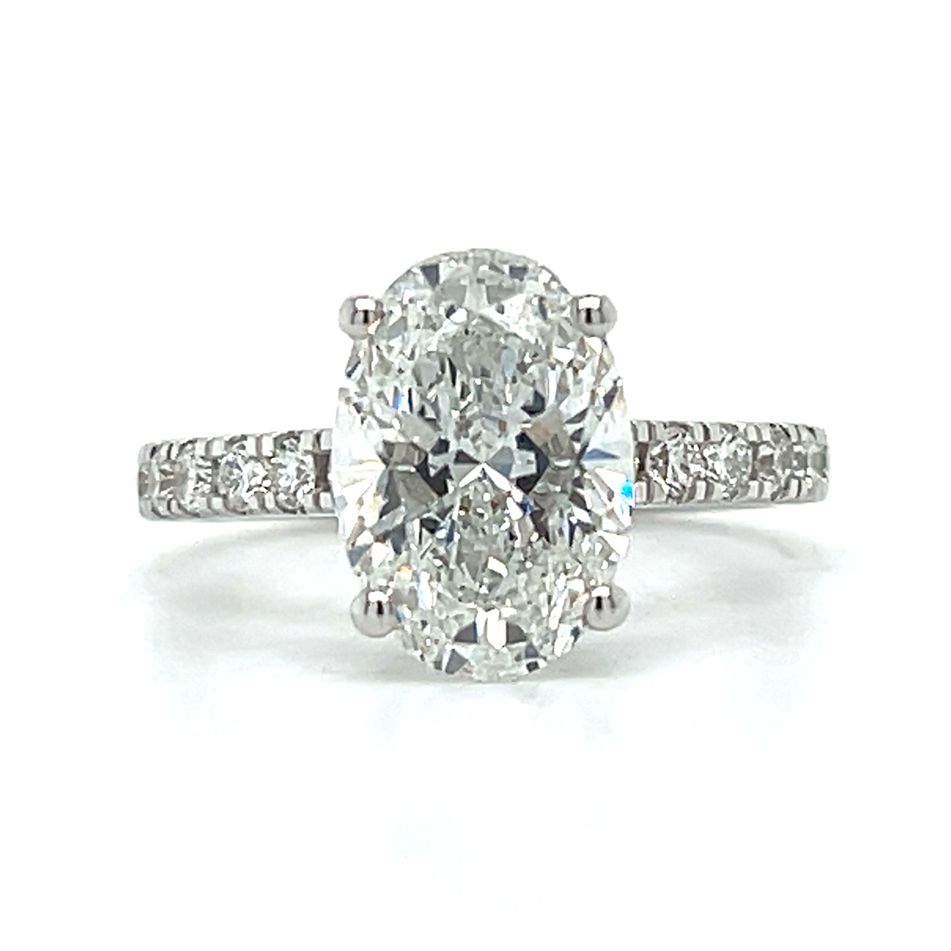 14K White Gold 3.78 Carat Total Weight Lab Grown Diamond Hidden Halo Oval Engagement Ring  DVR072-OV-2.00 # NC, [IGI 782668095]