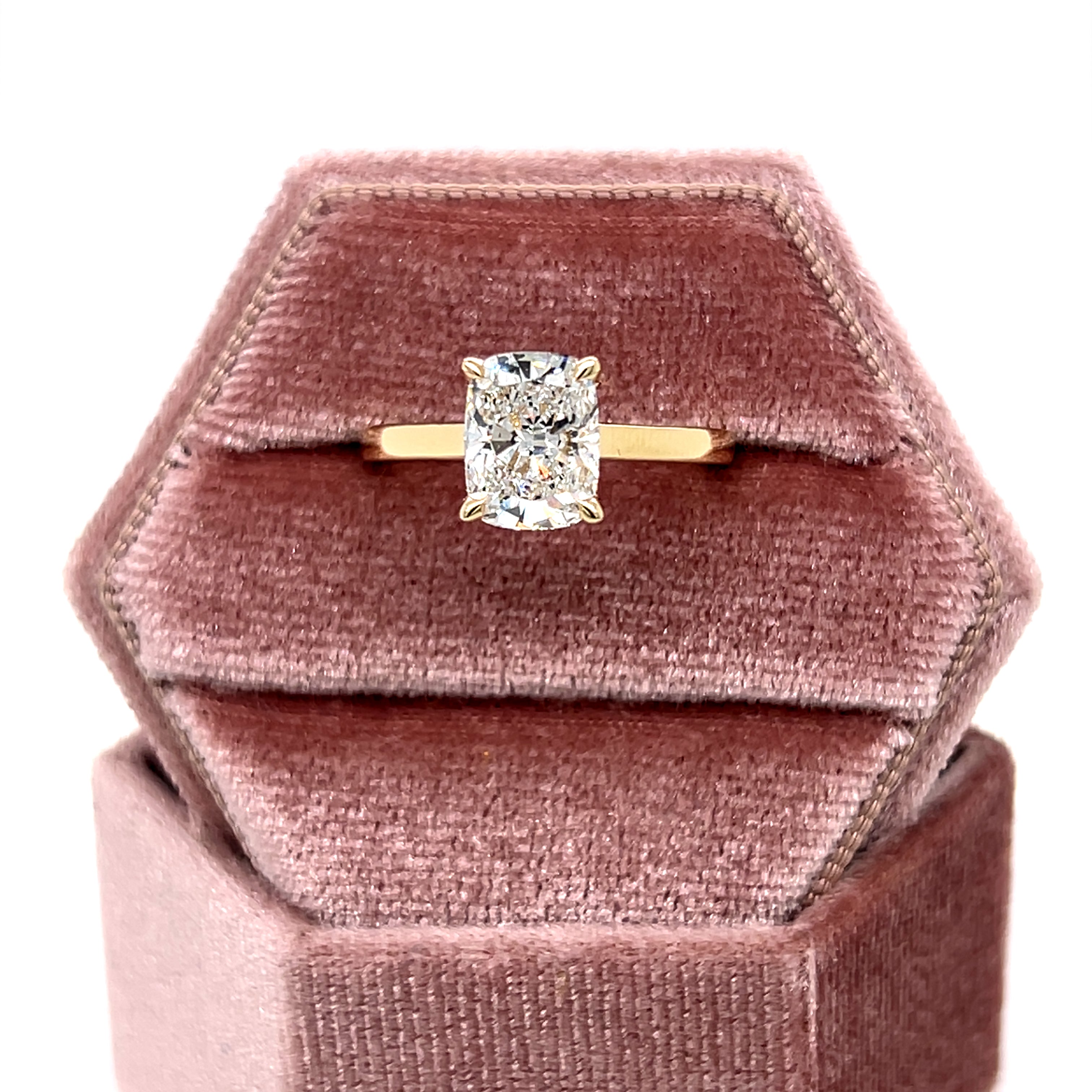 14K Yellow Gold 2.20 Carat Total Weight (2.03CT Color D, Clarity VS1 Cushion Cut Center) Lab Grown Diamond Hidden Halo Engagement Ring DVR073-ECUS-2.00 # NC, [IGI 780688979]