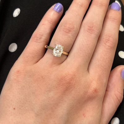 14K Yellow Gold 2.20 Carat Total Weight (2.03CT Color D, Clarity VS1 Cushion Cut Center) Lab Grown Diamond Hidden Halo Engagement Ring DVR073-ECUS-2.00 # NC, [IGI 780688979]
