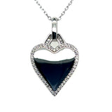 Sterling Silver Polished Heart Cubic Zirconia Border Necklace 16+2"
