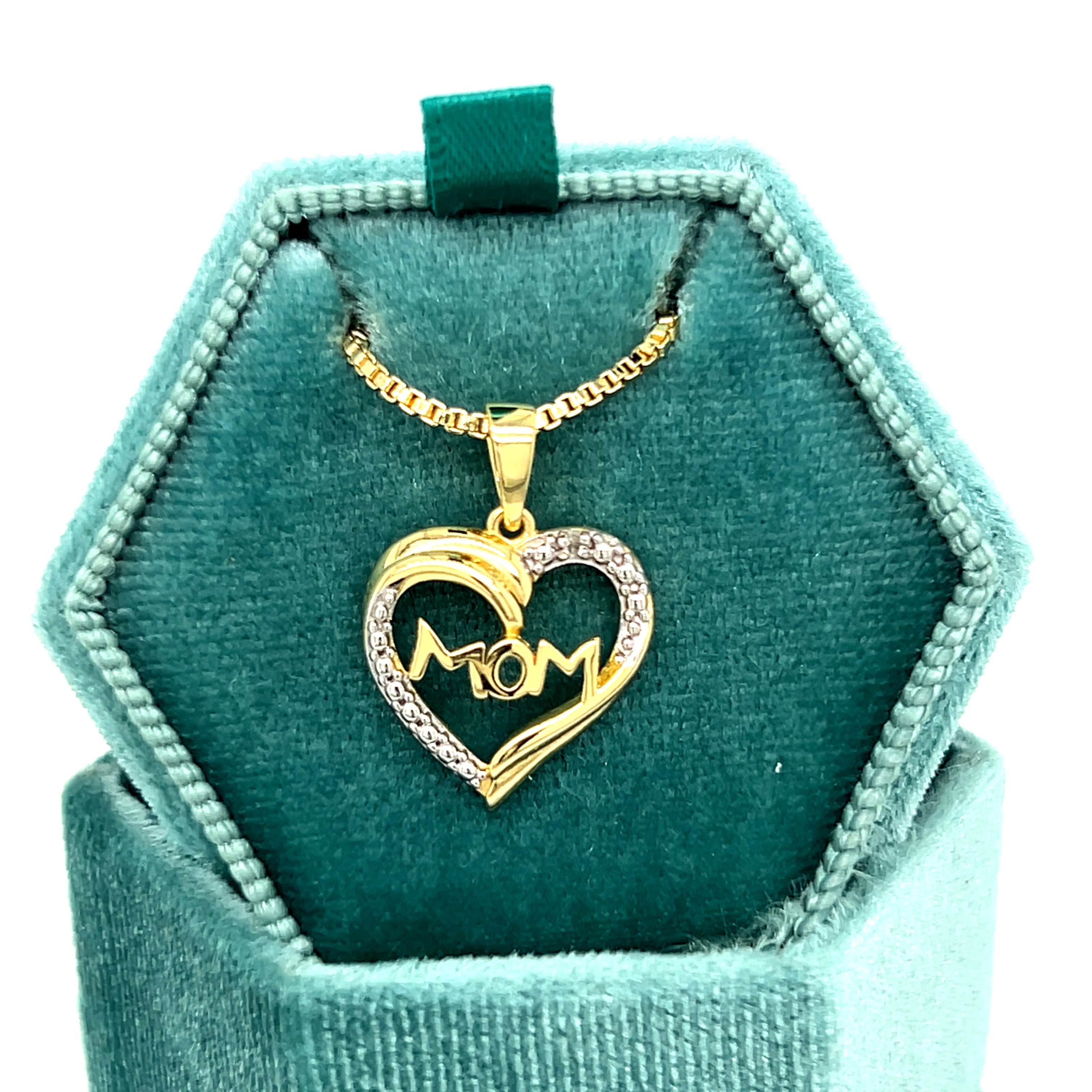 Sterling Silver Yellow Gold Plated Diamond Accent Mom Heart Necklace