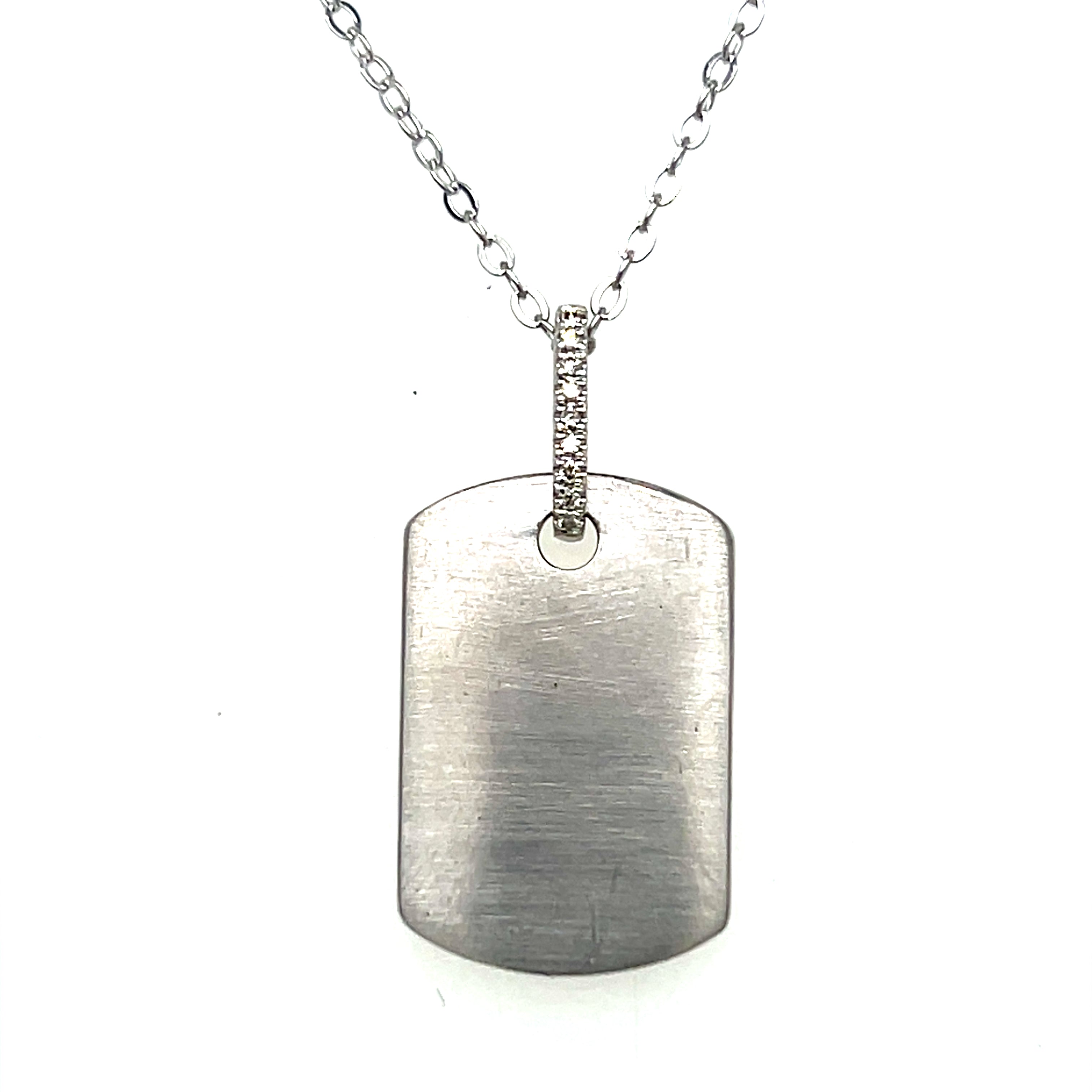 Sterling Silver 9 Diamond Dog Tag Necklace