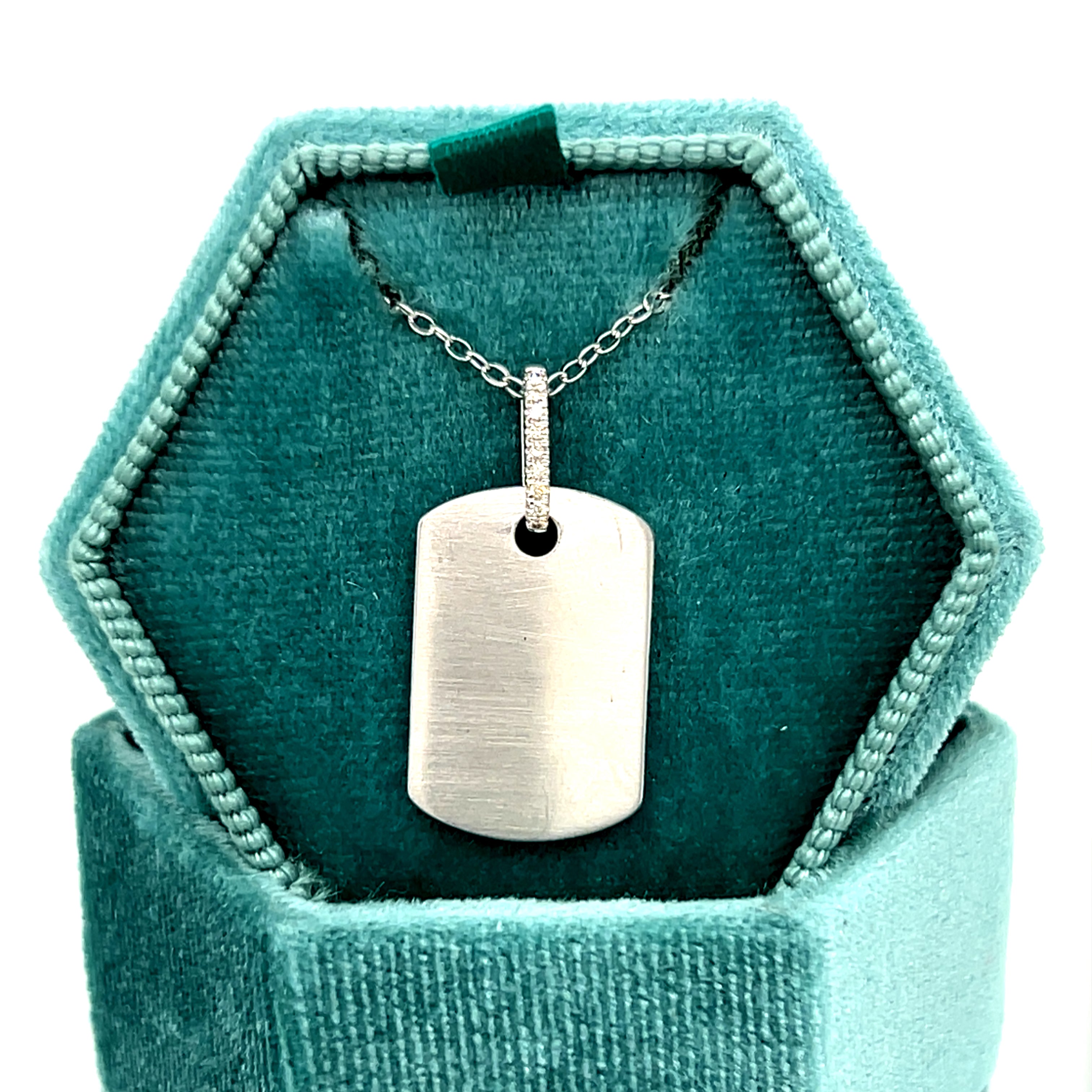 Sterling Silver 9 Diamond Dog Tag Necklace