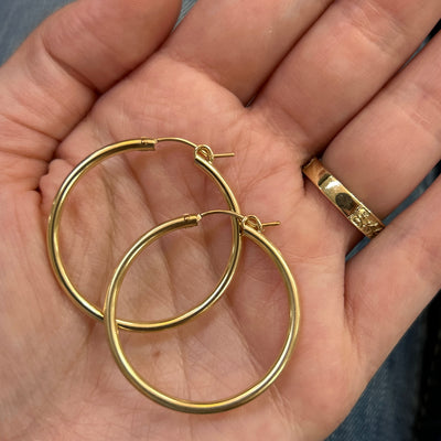 Gold Filled 2mm x 34mm Hoop Earrings