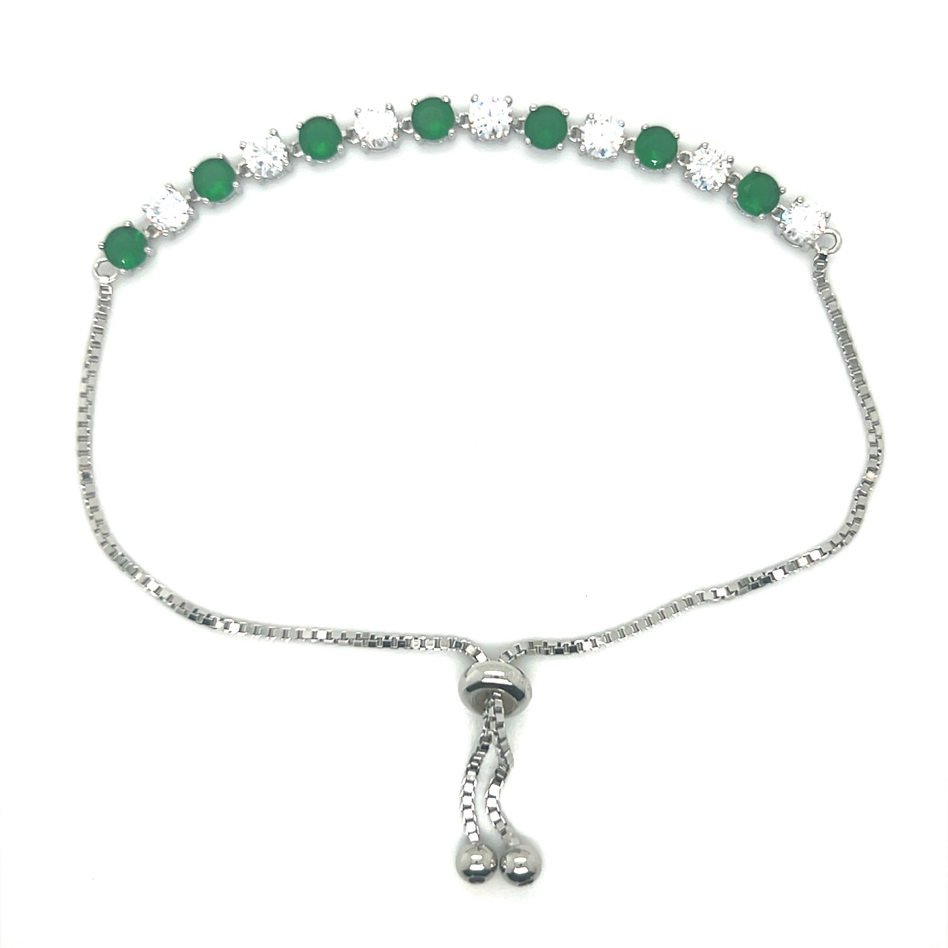 Sterling Silver Green/White Cubic Zirconia Bolo Bracelet