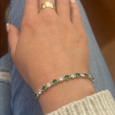 Sterling Silver Green/White Cubic Zirconia Bolo Bracelet