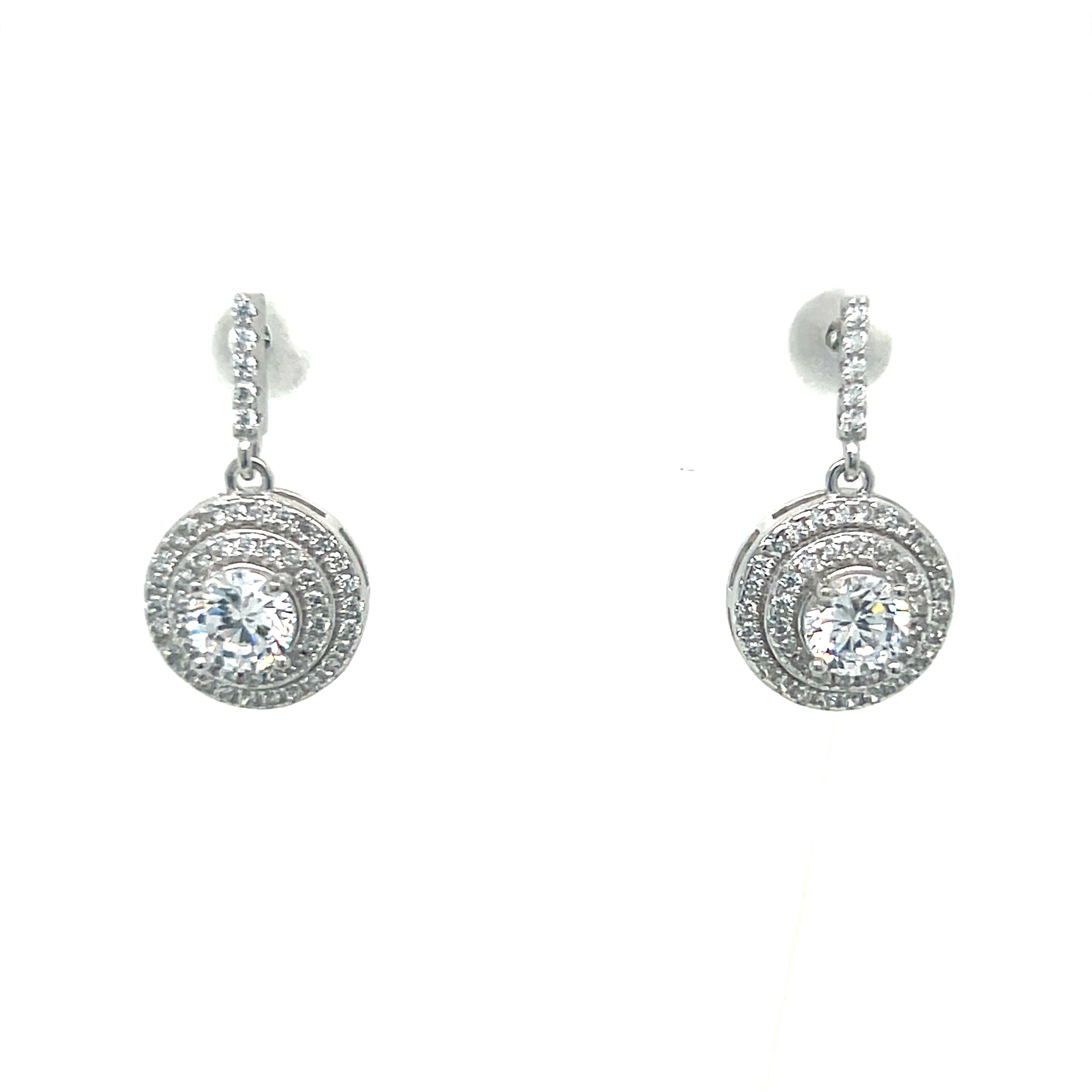Sterling Silver Cubic Zirconia Double Halo Earrings