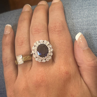 Sterling Silver Blue/White Cubic Zirconia Oval Ring Size 8