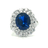 Sterling Silver Blue and White Cubic Zirconia Oval Ring – Size 7