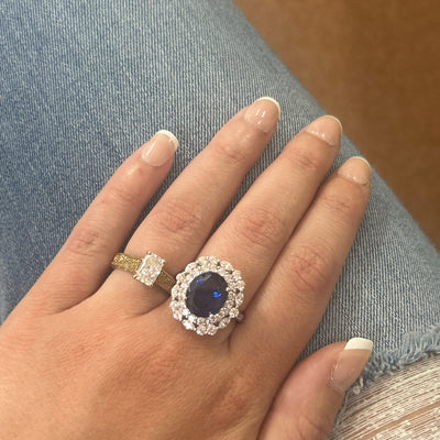 Sterling Silver Blue and White Cubic Zirconia Oval Ring – Size 7
