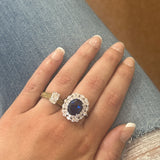 Sterling Silver Blue and White Cubic Zirconia Oval Ring – Size 7