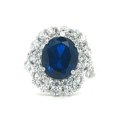 Sterling Silver Blue/White Cubic Zirconia Oval Ring Size 9