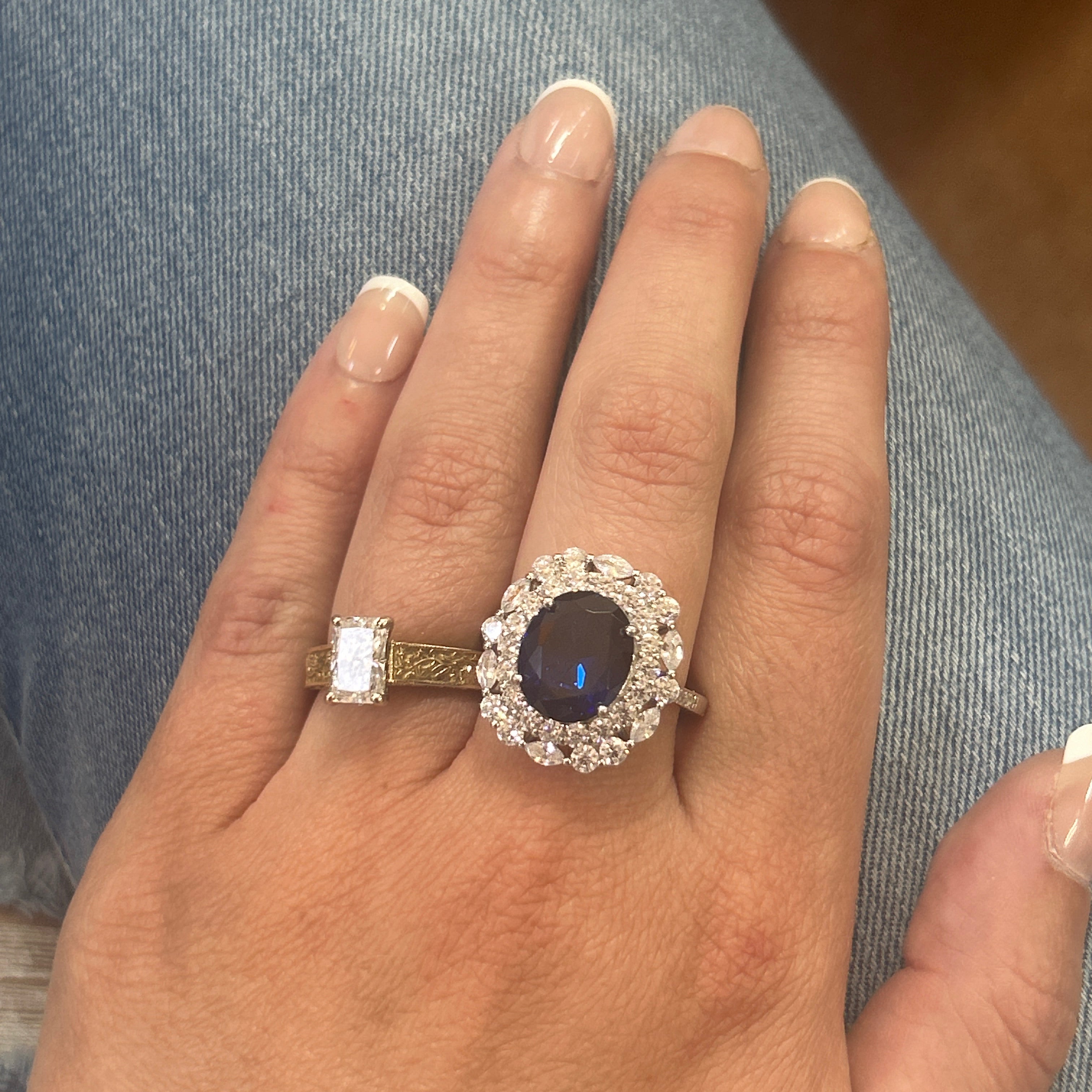 Sterling Silver Blue/White Cubic Zirconia Oval Ring Size 9
