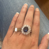 Sterling Silver Blue/White Cubic Zirconia Oval Ring Size 9