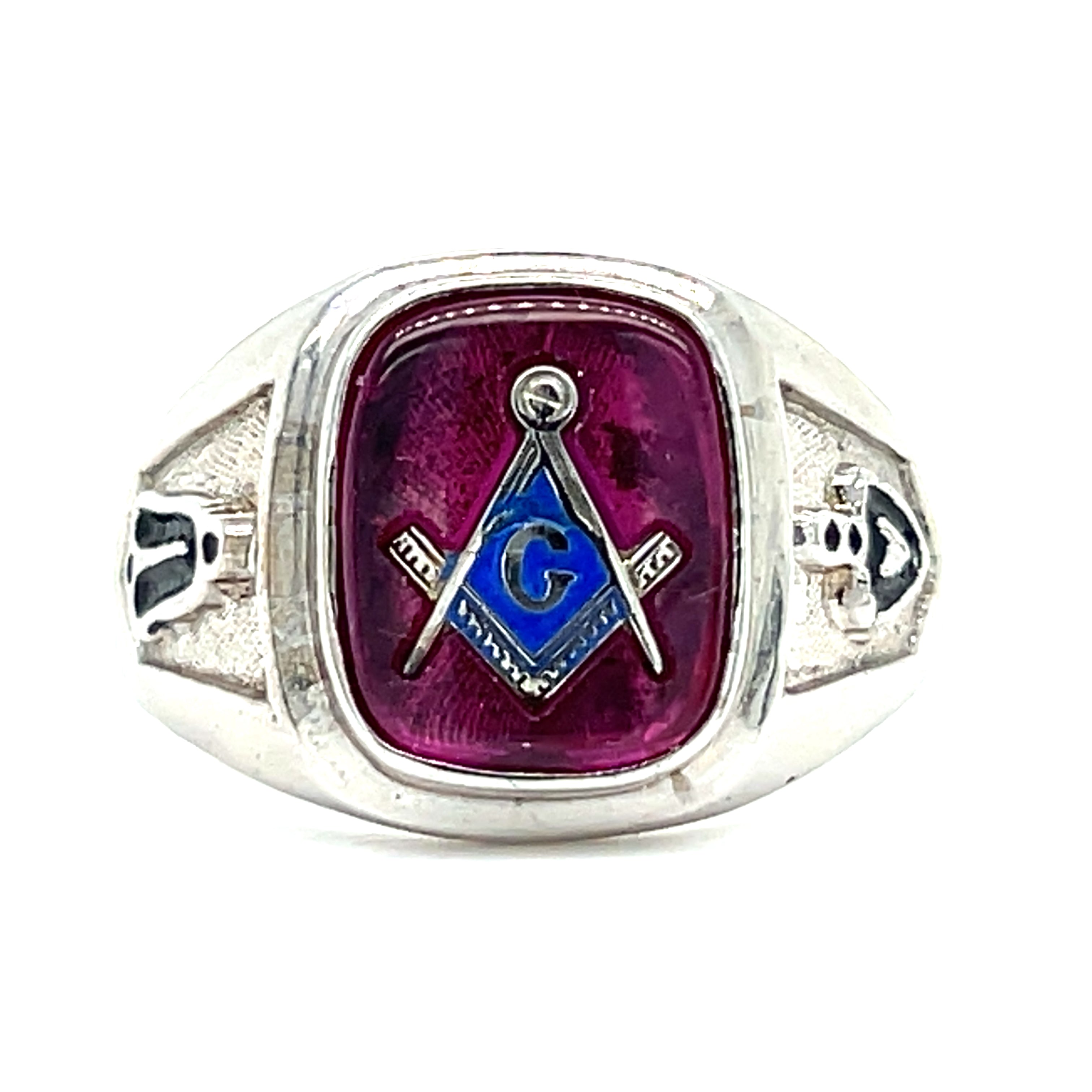 "Micah" Men's 10KW Red Stone Enameled Masonic Ring - 9.5 Closed Back
