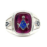 "Micah" Men's 10KW Red Stone Enameled Masonic Ring - 9.5 Closed Back