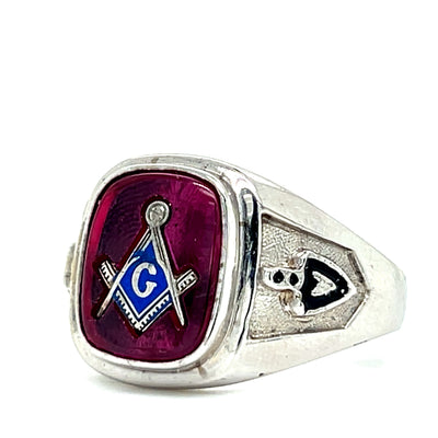 "Micah" Men's 10KW Red Stone Enameled Masonic Ring - 9.5 Closed Back