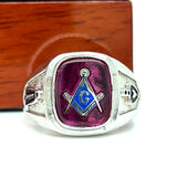 "Micah" Men's 10KW Red Stone Enameled Masonic Ring - 9.5 Closed Back