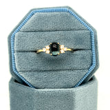 14K Yelllow Gold Oval Cabochon Cat's Eye Inspired London Blue Topaz & Diamond Accent Ring