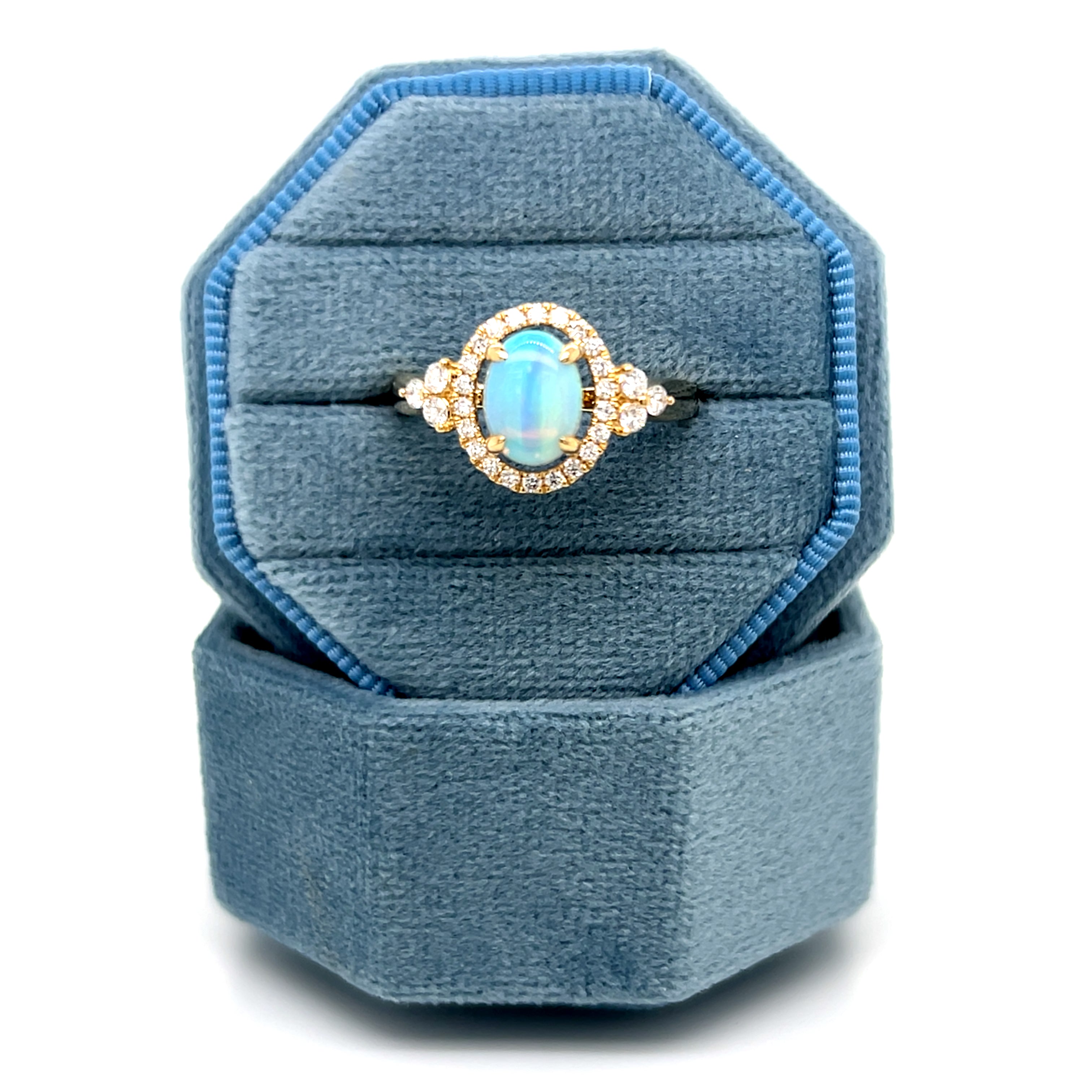 14K Yellow Gold Oval Australian Opal & Diamond Ring