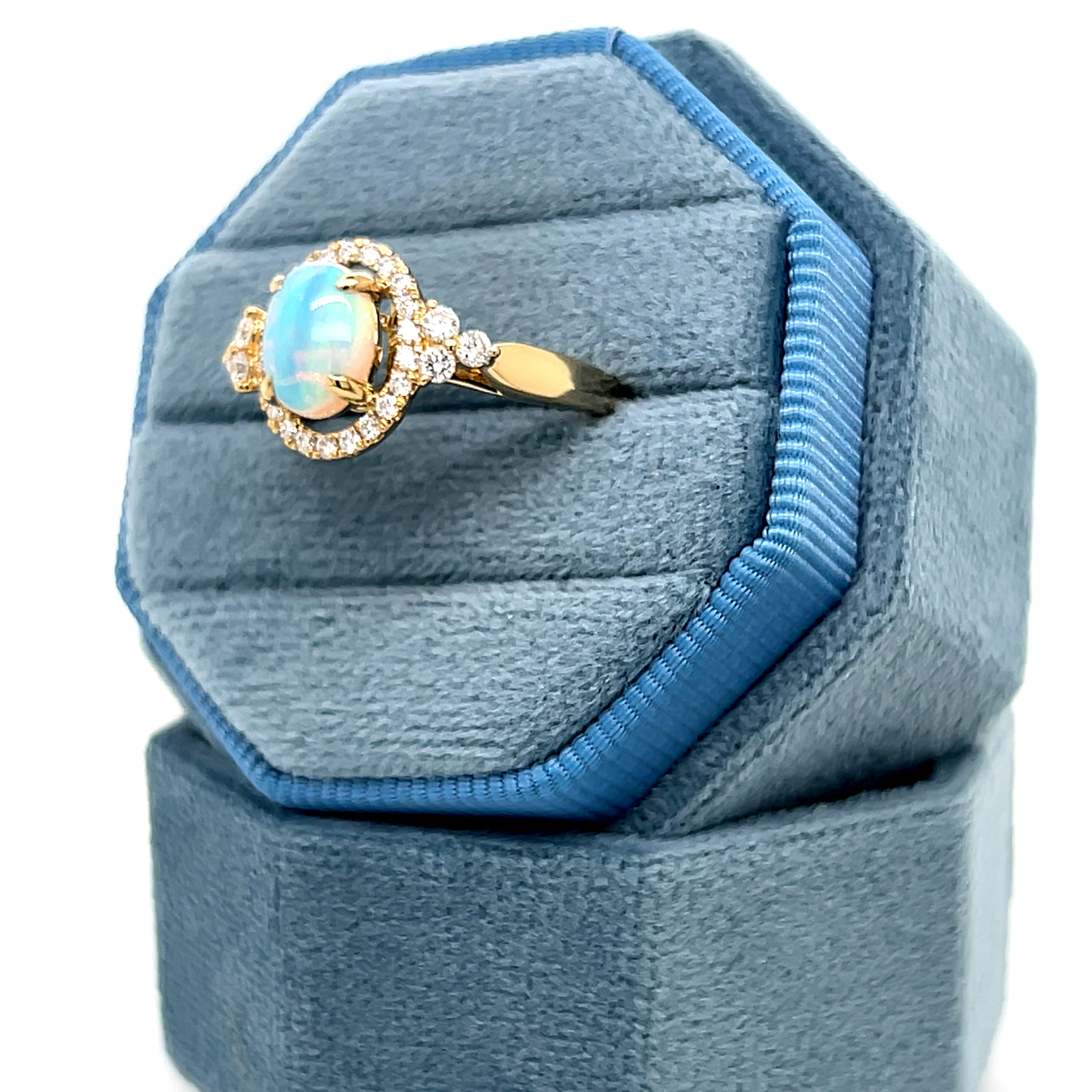 14K Yellow Gold Oval Australian Opal & Diamond Ring