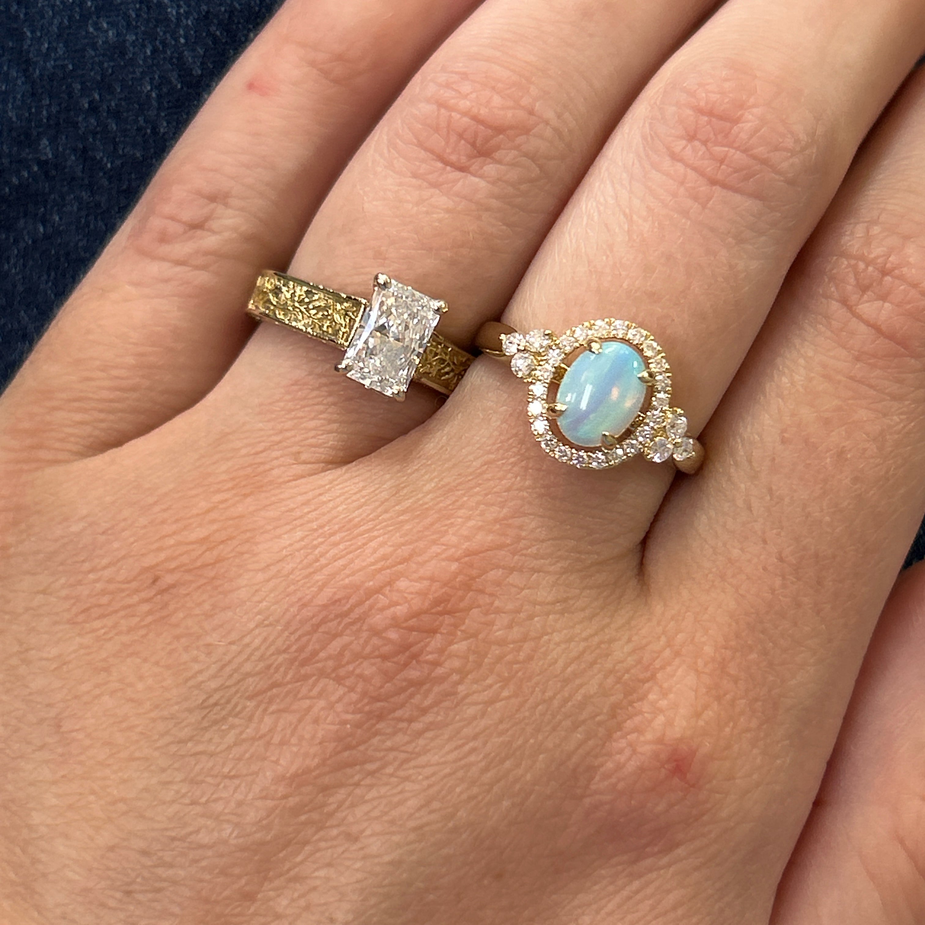 14K Yellow Gold Oval Australian Opal & Diamond Ring