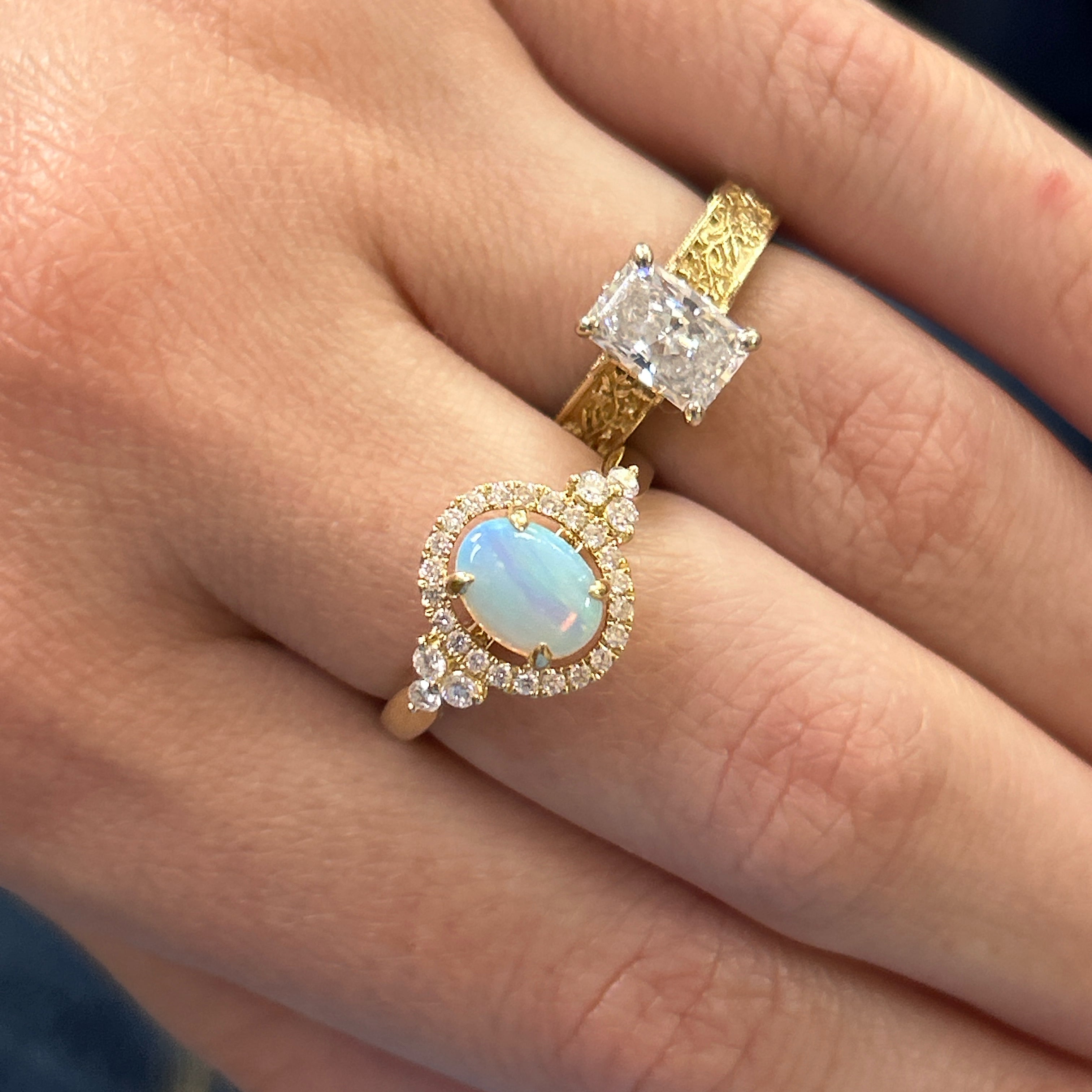 14K Yellow Gold Oval Australian Opal & Diamond Ring
