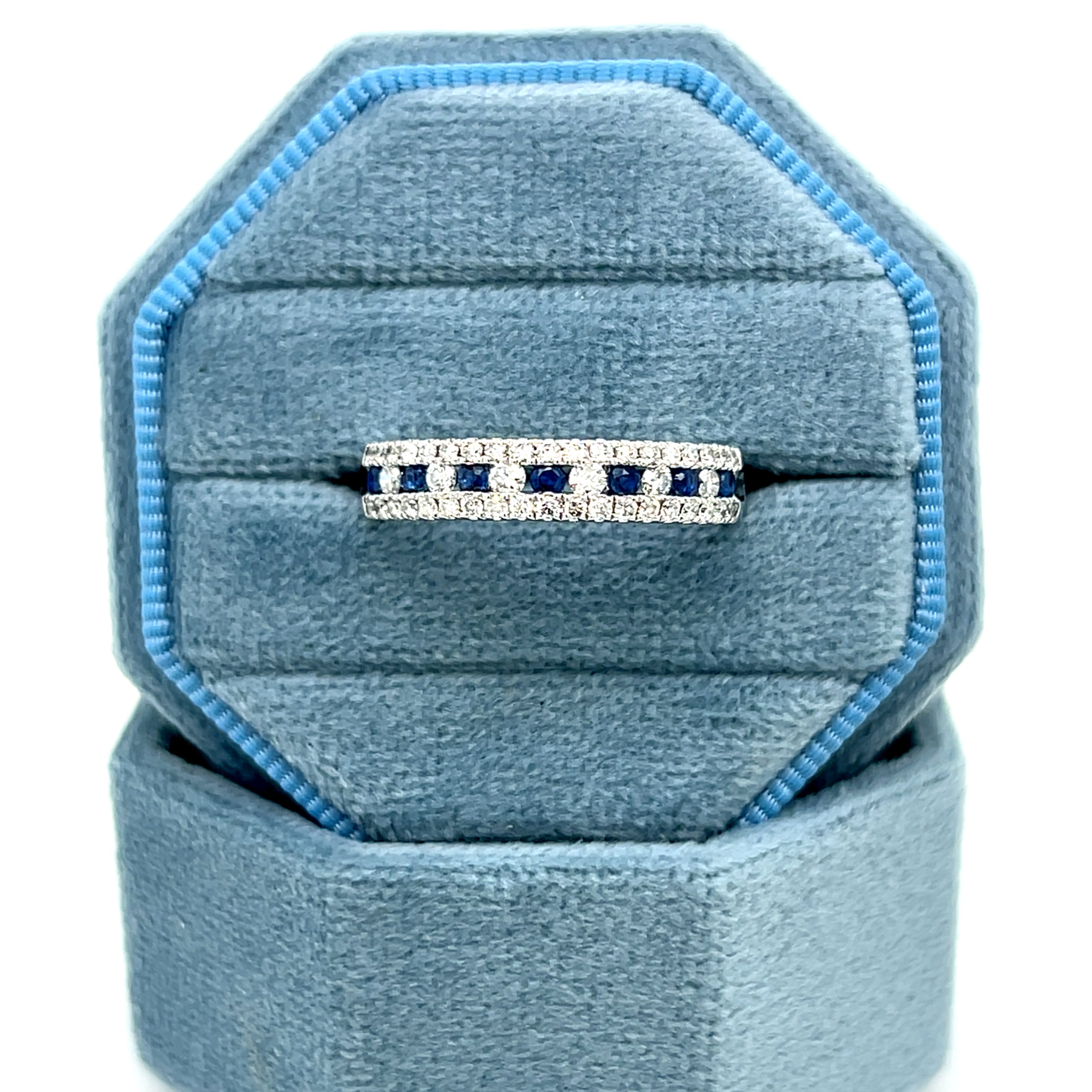 14K White Gold Sapphire & Diamond Band