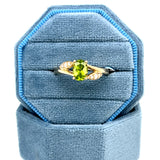 14K Yellow Gold Oval Peridot Ring with Diamond Accents - Leaf Inspired Split Shank