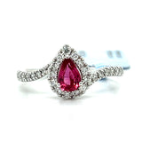 14K White Gold Pear Cut Ruby Ring with Diamond Accents - Bypass Style