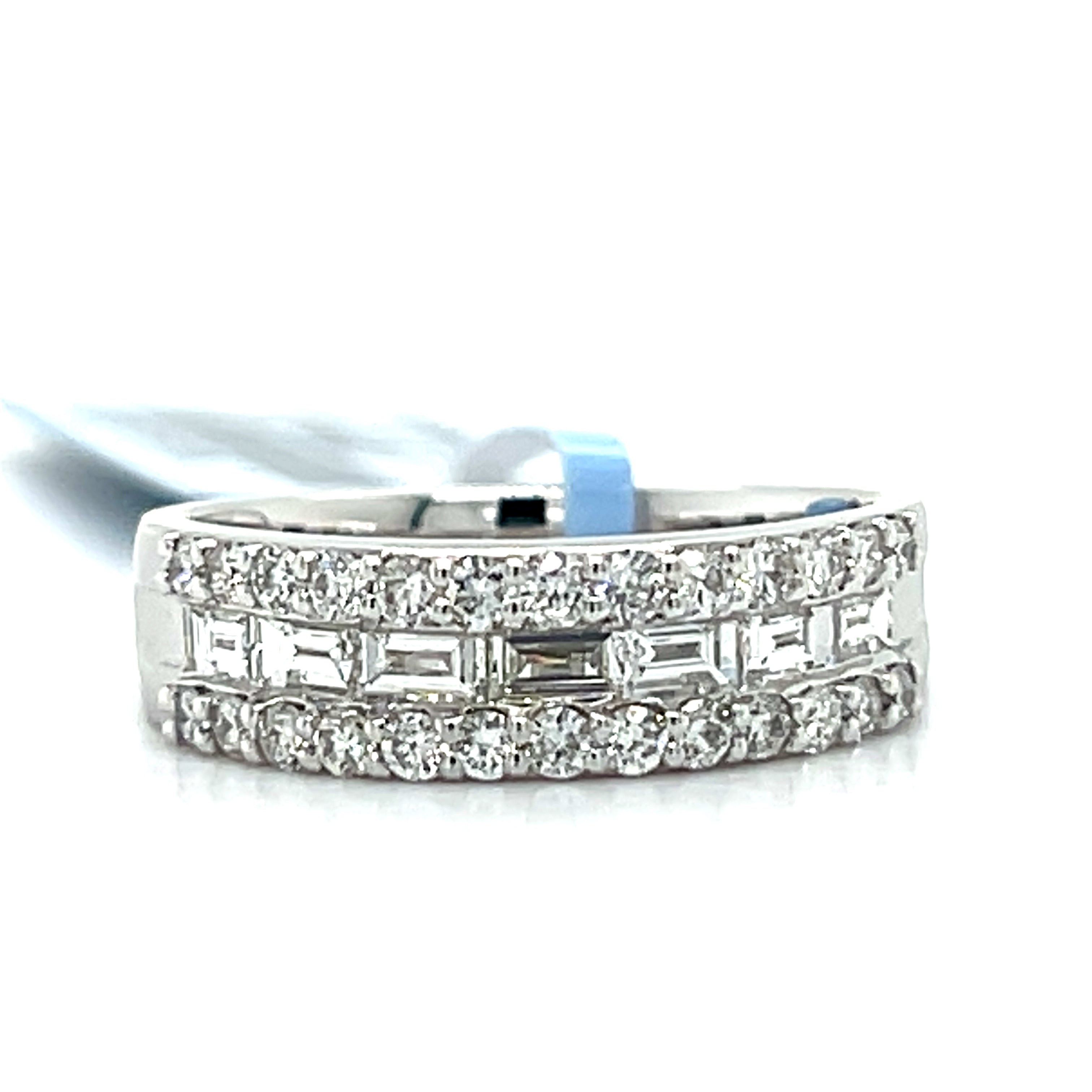 14K White Gold 0.48 Carat Total Weight (7) Baguette Diamond & 0.49 Carat Total Weight (26) Round Diamond Band Ring