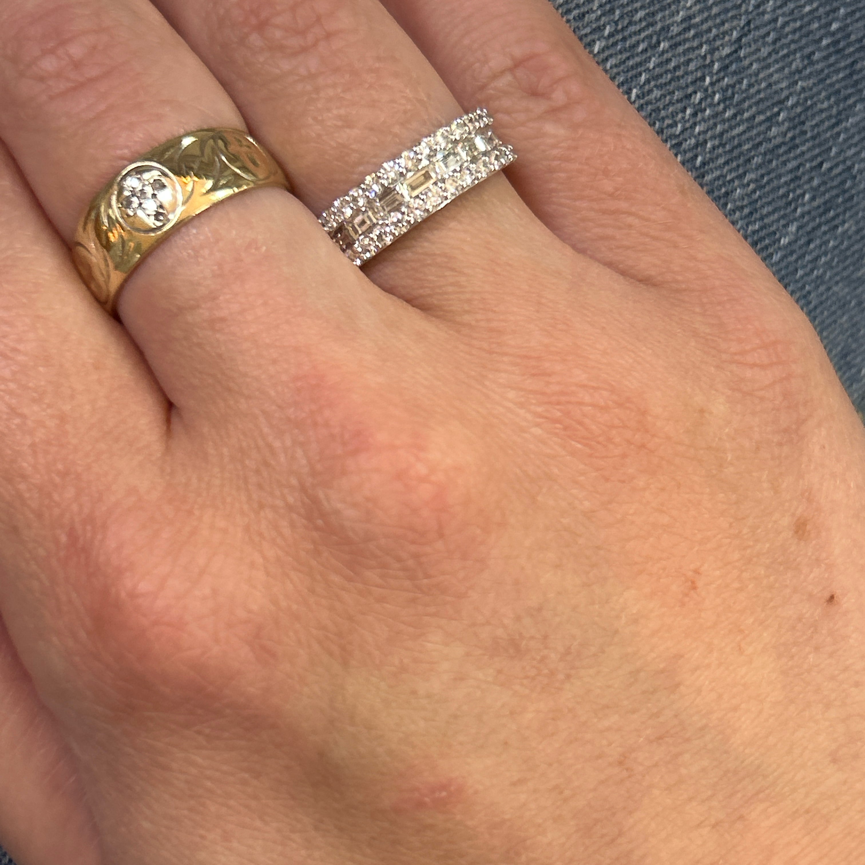 14K White Gold 0.48 Carat Total Weight (7) Baguette Diamond & 0.49 Carat Total Weight (26) Round Diamond Band Ring