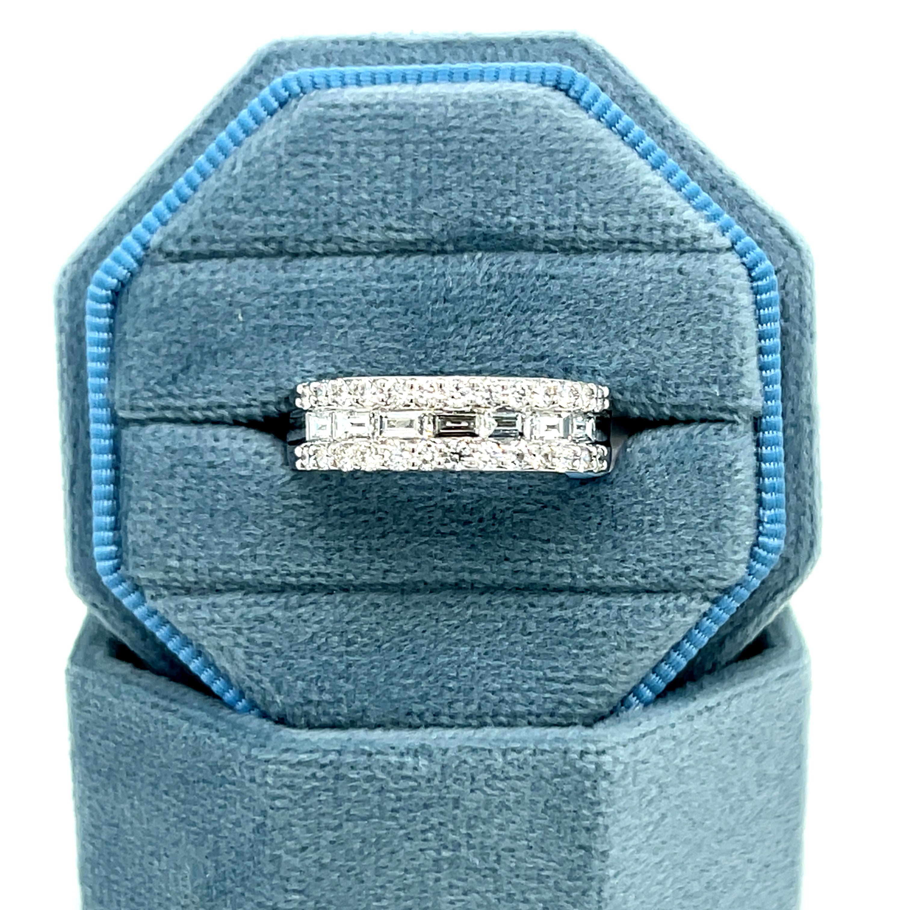 14K White Gold 0.48 Carat Total Weight (7) Baguette Diamond & 0.49 Carat Total Weight (26) Round Diamond Band Ring